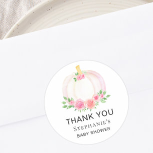 Sticker Rond Citrouille Floral Fall Merci Baby shower fille