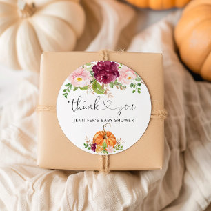Sticker Rond Citrouille florale bordeaux d'automne