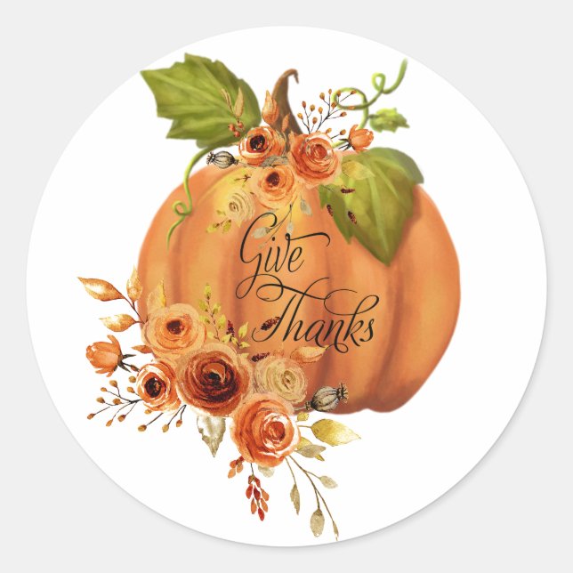 Sticker Rond citrouille florale Remercier (Devant)