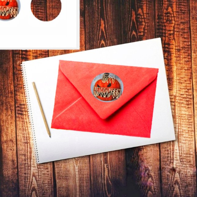 Sticker Rond Citrouille Grin (Get out your party invitations, and events, to mail out with these Pumpkin Grin Round Stickers!)