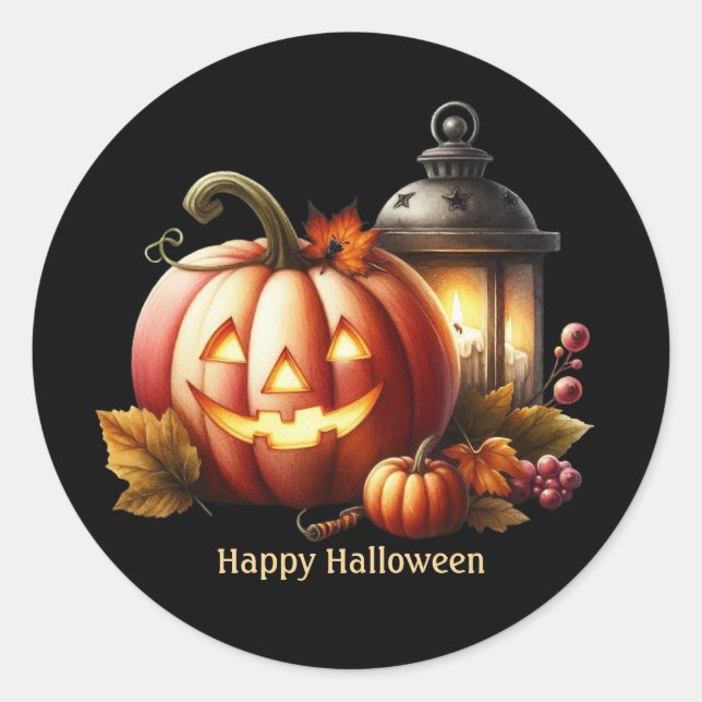 Sticker Rond Citrouille Halloween mignon personnalisable (Devant)