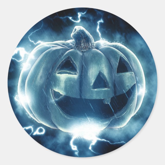 Sticker Rond Citrouille Halloween noire et bleue effrayante  (Devant)