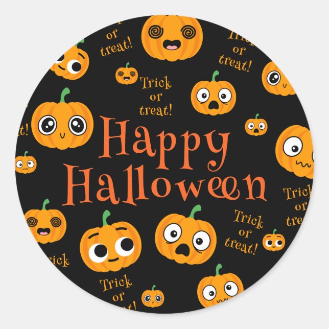Sticker Rond Citrouille Happy Halloween Trick ou Treat (Devant)
