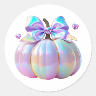 Sticker Rond Citrouille Iridescente avec Coeurs Cristaux
