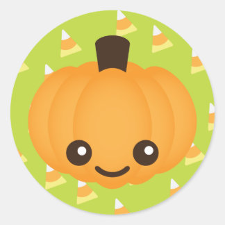 Sticker Rond Citrouille Kawaii