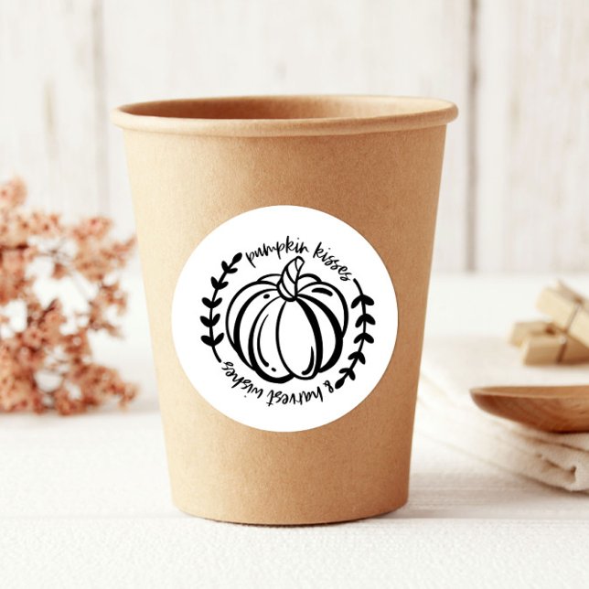 Sticker Rond Citrouille Kisses Harvest souhaite Thanksgiving (Créateur téléchargé)