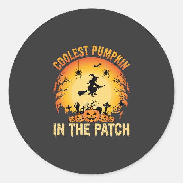 Sticker Rond Citrouille la plus cool d'Halloween dans le patch  (Devant)