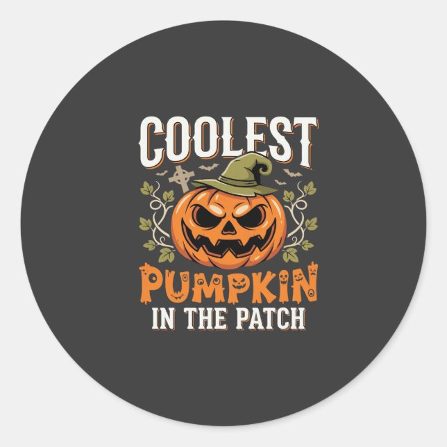 Sticker Rond Citrouille la plus cool du patch design Halloween (Devant)