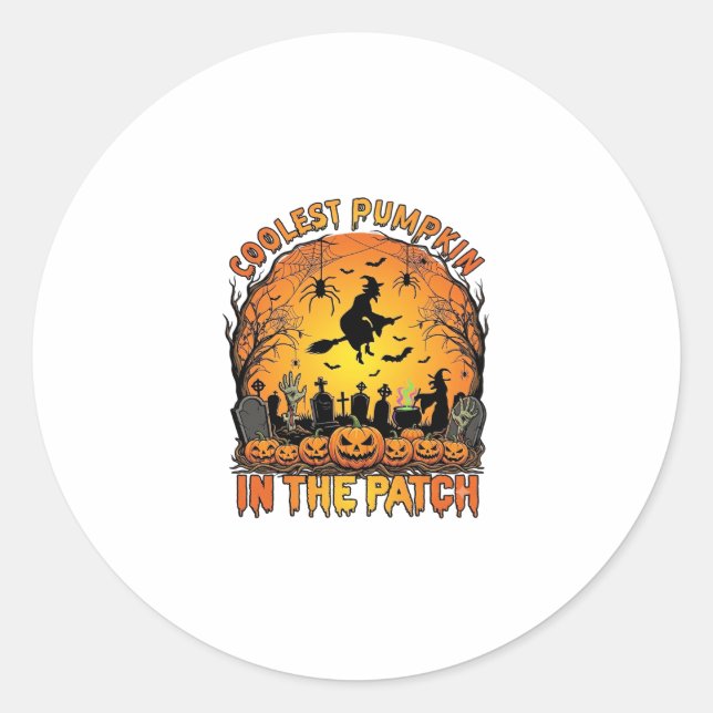 Sticker Rond Citrouille la plus cool Patch Halloween Sorcière A (Devant)