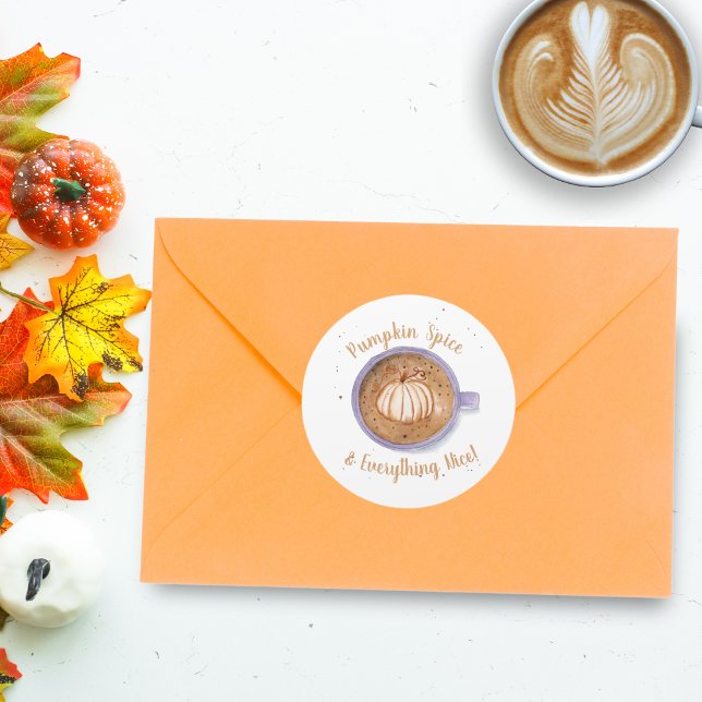 Sticker Rond Citrouille Latte Aquarelle Citrouille Spice (A watercolor Pumpkin Spice sticker for your mail and crafts!)