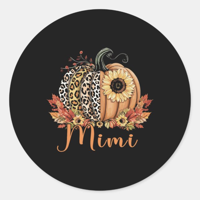 Sticker Rond Citrouille Léopard De Thanksgiving Et Mimi De Tour (Devant)