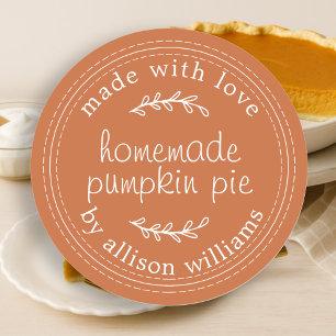 Sticker Rond Citrouille maison rustique Tarte brûlée Orange