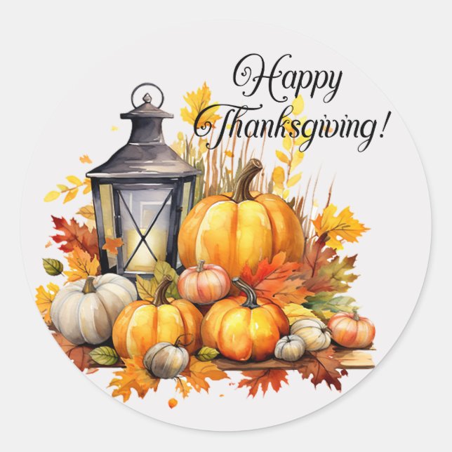 Sticker Rond Citrouille Maple Tree Feuille Lampe Thanksgiving (Devant)