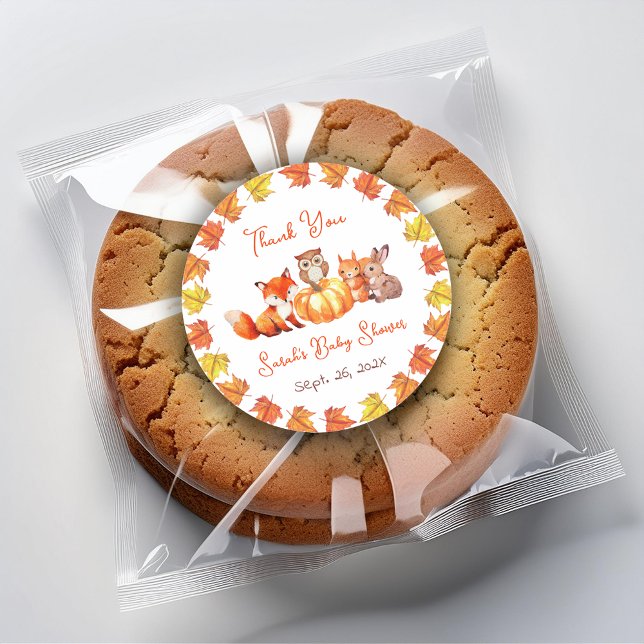 Sticker Rond Citrouille Merci Baby shower Automne Feuilles Anim (Créateur téléchargé)