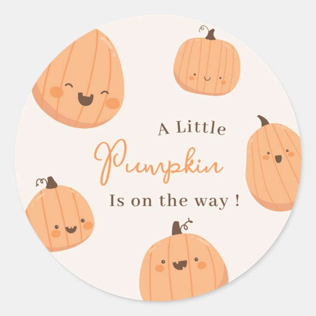 Sticker Rond Citrouille mignon Automne Baby shower neutre genre (Devant)