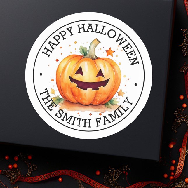 Sticker Rond Citrouille mignonne Joyeux Halloween (Cute Jack-o-lantern Happy Halloween Classic Round Sticker)