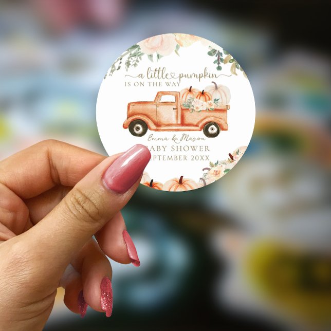 Sticker Rond Citrouille Moderne Minimaliste Automne Baby shower (Créateur téléchargé)