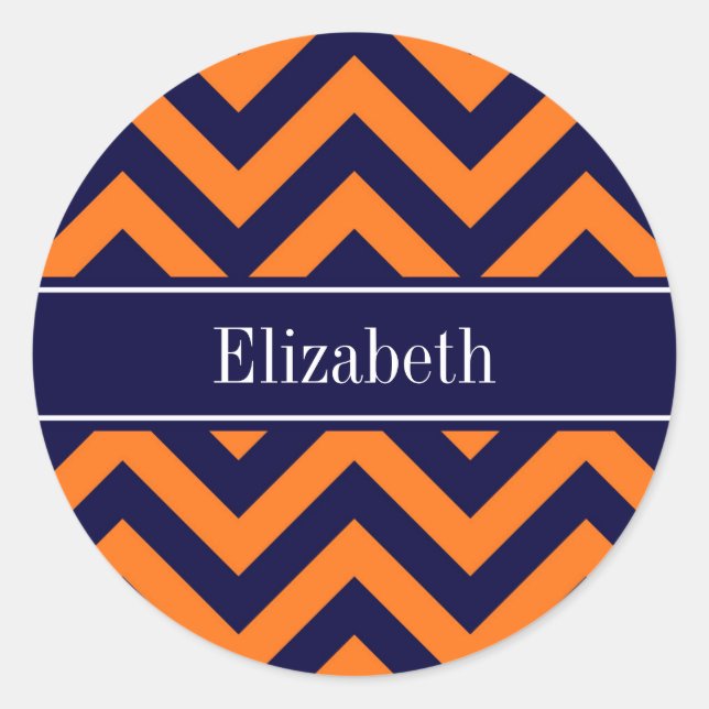 Sticker Rond Citrouille Navy LG Chevron Bleu Marine Monogramme (Devant)