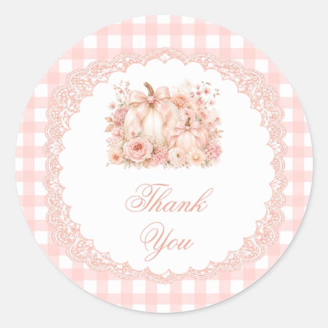 Sticker Rond Citrouille Nœud Gingham Merci (Devant)