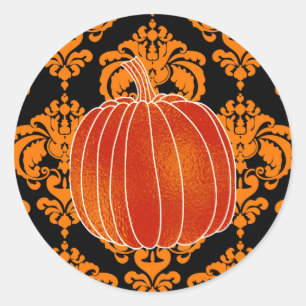Sticker Rond Citrouille orange d'automne orange brillant Damass