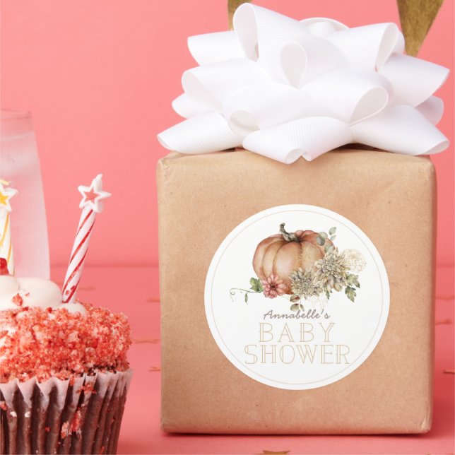 Sticker Rond Citrouille orange et Baby shower Dahlia blanc (Fête)