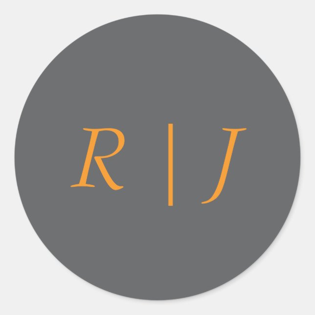 Sticker Rond Citrouille Orange Gris Monogrammes Automne Mariage (Devant)