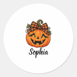 Sticker Rond Citrouille orange mignonne Monogramme Nom Hallowee