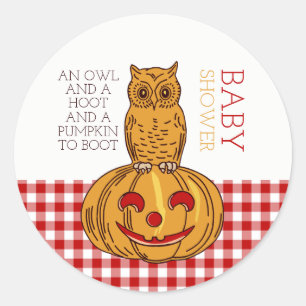 Sticker Rond Citrouille Owl & En vichy Baby shower