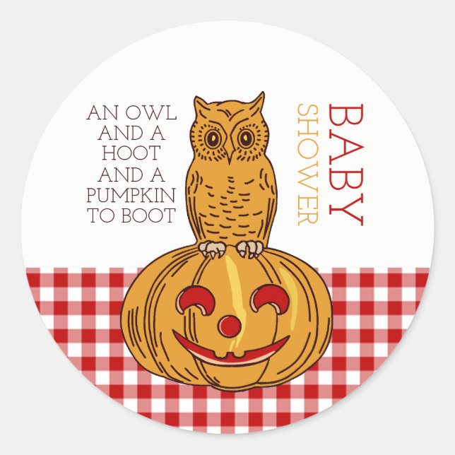 Sticker Rond Citrouille Owl & En vichy Baby shower (Devant)