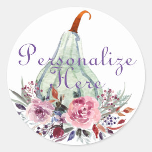Sticker Rond Citrouille pastel automne floral rose turquoise