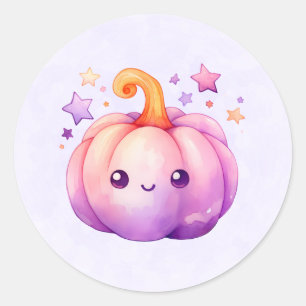 Sticker Rond Citrouille Pastel avec Étoiles Ambiance Mignonne e