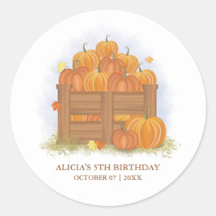 Sticker Rond Citrouille Patch Papillon automne Feuilles Anniver