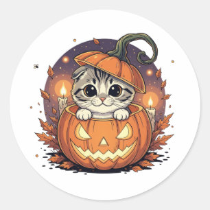 Sticker Rond Citrouille Peek Pold - Cute Scottish Pold Hallowee