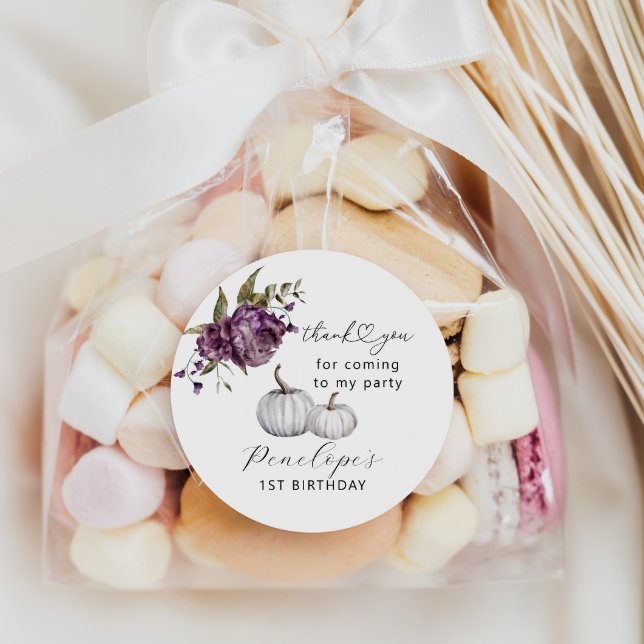Sticker Rond Citrouille Purple Floral fête d'anniversaire Favor (Créateur téléchargé)