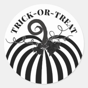 Sticker Rond Citrouille rayée noir et blanc & Chauves-souris Fê