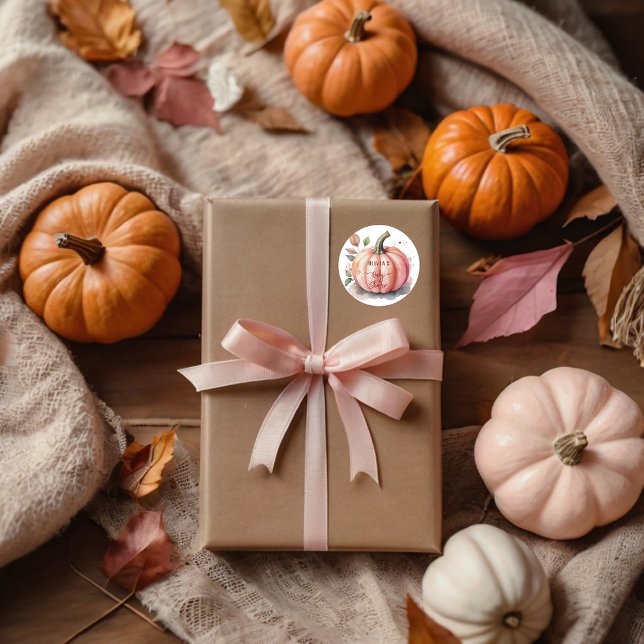 Sticker Rond Citrouille rose Aquarelle Boho Baby Girl Douche (Créateur téléchargé)