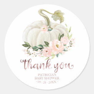 Sticker Rond Citrouille rose Baby shower automne Merci Cla