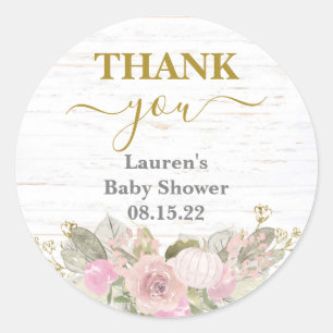 Sticker rond Citrouille rose Baby shower classique