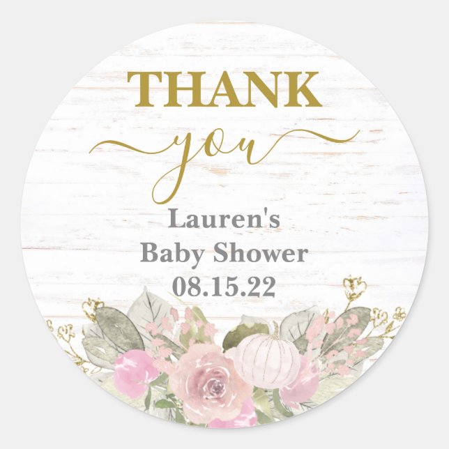 Sticker rond Citrouille rose Baby shower classique (Devant)