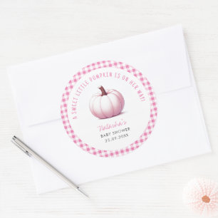 Sticker Rond Citrouille rose En vichy Plaid Baby Girl Baby show
