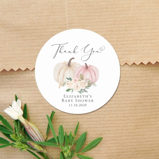 Sticker Rond Citrouille rose Floral Baby Girl Douche Merci (Créateur téléchargé)
