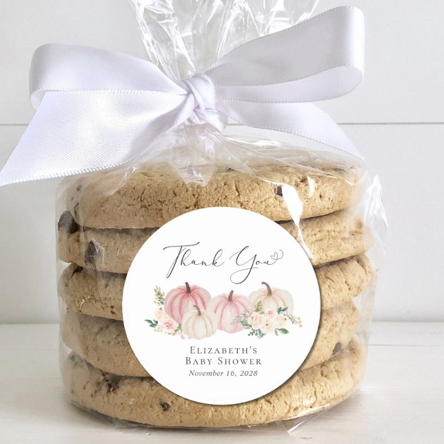 Sticker Rond Citrouille rose Floral bébé fille douche Merci (Créateur téléchargé)