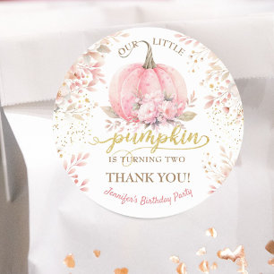 Sticker Rond Citrouille rose Floral Parties scintillant or fill