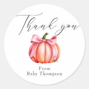 Sticker Rond Citrouille rose   Merci de Baby shower d'automne