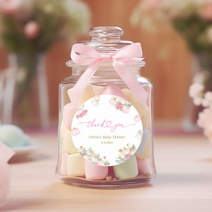 Sticker Rond Citrouille rose Merci floral