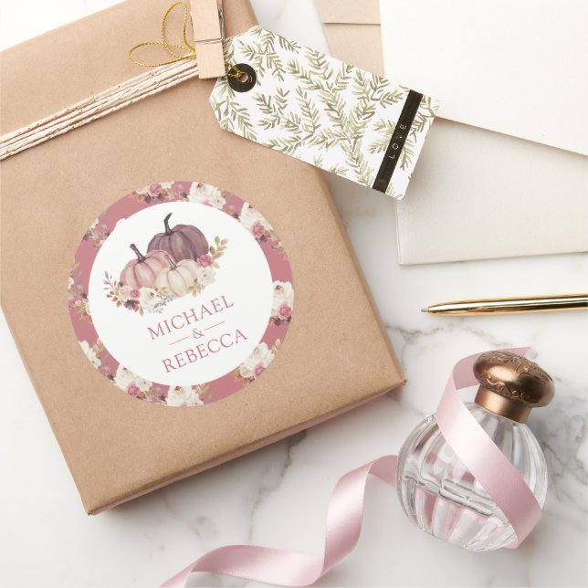 Sticker Rond Citrouille Rose rose pâle Mariage (Cadeaux)