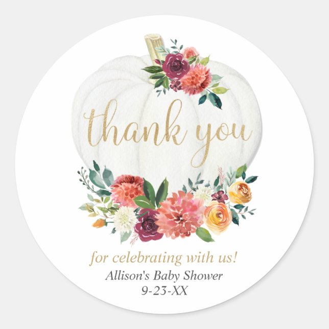 Sticker Rond Citrouille rustique automne floral bordeaux or ver (Devant)