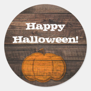 Sticker Rond Citrouille Rustique Bois Halloween Automne Automne