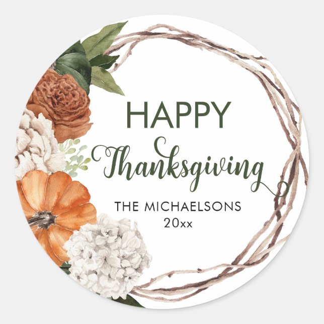 Sticker Rond Citrouille rustique de Thanksgiving heureux (Devant)