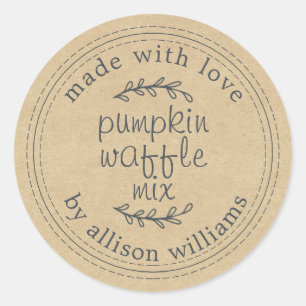 Sticker Rond Citrouille rustique fait maison gaufre Mix papier